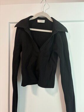 Babaton Sculpt Knit Polo Longsleeve, Size S, Black